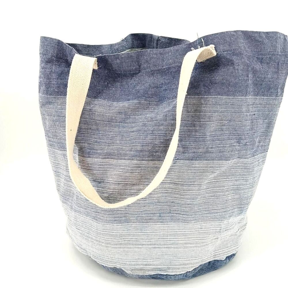 Cynthia Rowley Blue White Striped 100% Cotton Oversized Beach Tote Bag